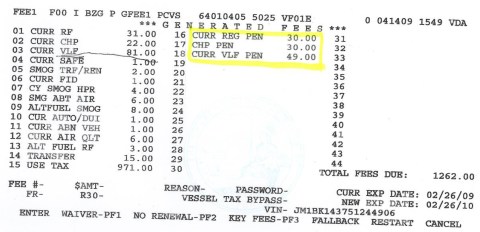 DMV-Ummeldegebühren von sage und staune 1552 Dollar