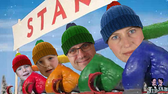 Waghalsiges Schlittenrennen mit den Patenkindern Waghalsiges Schlittenrennen mit den Patenkindern