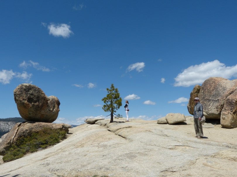Taft Point: Komposition mit Granitfelsen, Baum, Chris und Hilde